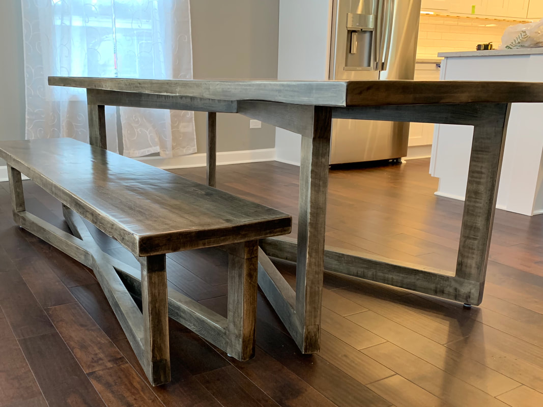 Modern based open loop trestle with thick maple wood top 