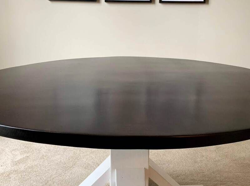 Large 66 inch in diameter table with painted white husky style x-base